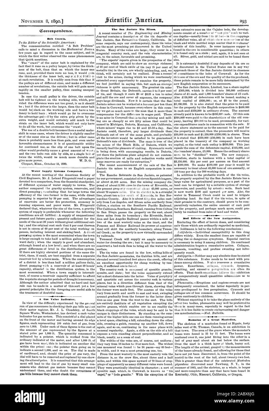 Il San Jacinto Miniere di stagno. 1tristi effetti della nuova antipiretici. Resti di un grande mastodon. (Yorreoporibence. Cinghia da esplorare. Sistemi di approvvigionamento di acqua in confronto. Un gas indicatore di valore., Scientific American, 1890-11-08 Foto Stock Il San Jacinto Miniere di stagno. 1tristi effetti della nuova antipiretici. Resti di un grande mastodon. (Yorreoporibence. Cinghia da esplorare. Sistemi di approvvigionamento di acqua in confronto. Un gas indicatore di valore., Scientific American, 1890-11-08 Foto Stock