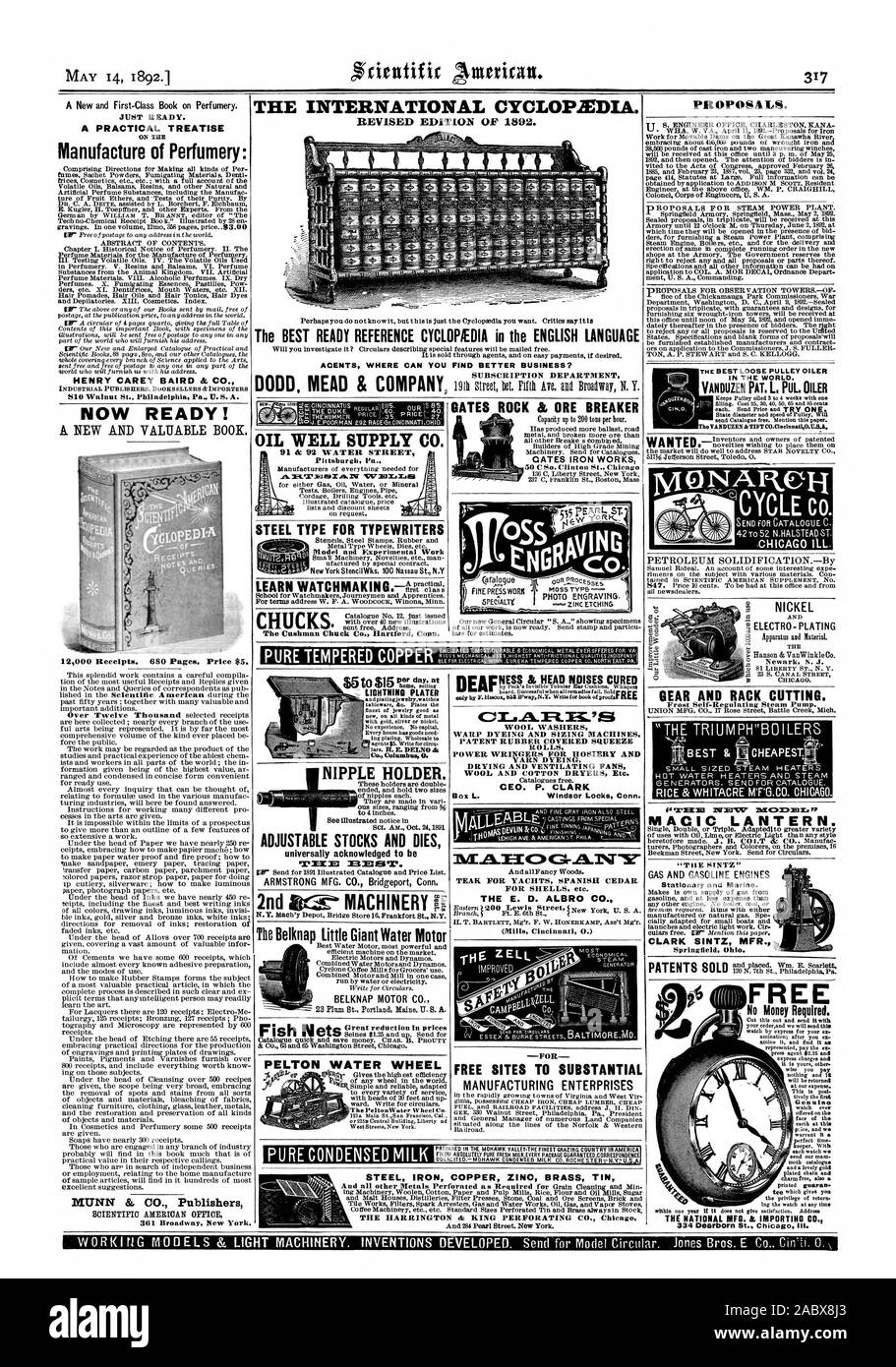 E una graziosa placcato oro catena e fascino libera anche il privilegio di ritornare. Mg di guardare in qualsiasi momento entro il termine di un anno se non dare soddisfazione. Indirizzo NATIONAL MFG. Si importano CO., Scientific American, 1892-05-14 Foto Stock