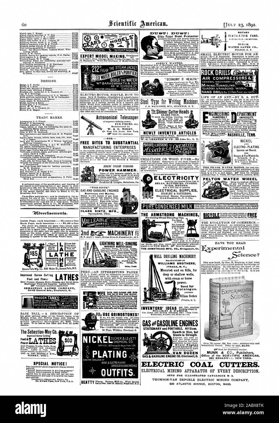 Tornio piedi e potenza SEBASTIAN TORNIO AZIENDA 44-46 Central Ave. Cincinnati 0. Il Sebastian-May Co. Potenza del piede 165 a 167 Highland Ave. SIDNEY 00. Avviso speciale! Siti gratuiti a sostanziali le imprese manifatturiere CLARK SINTZ MFR. Respiratore di Gibbs Co. Agenzia voleva. Le macchine di ARMSTRONG LA ARMSTRONC MFC. CO. Bridgeport Ct. Nichel PELTON RUOTA DI ACQUA Ufficio del Scientific American 6 dice siede CIII0T il peccato come un fulmine ben-sinking fabbricanti di macchinari. Nuovi articoli inventati W. t;:. CREAMER. & CO . 96 Giovanni San N. Y. 45.000 venduti. La perforazione di un pozzo di macchinari. WILLIAMS BROTHERS inviare per Foto Stock