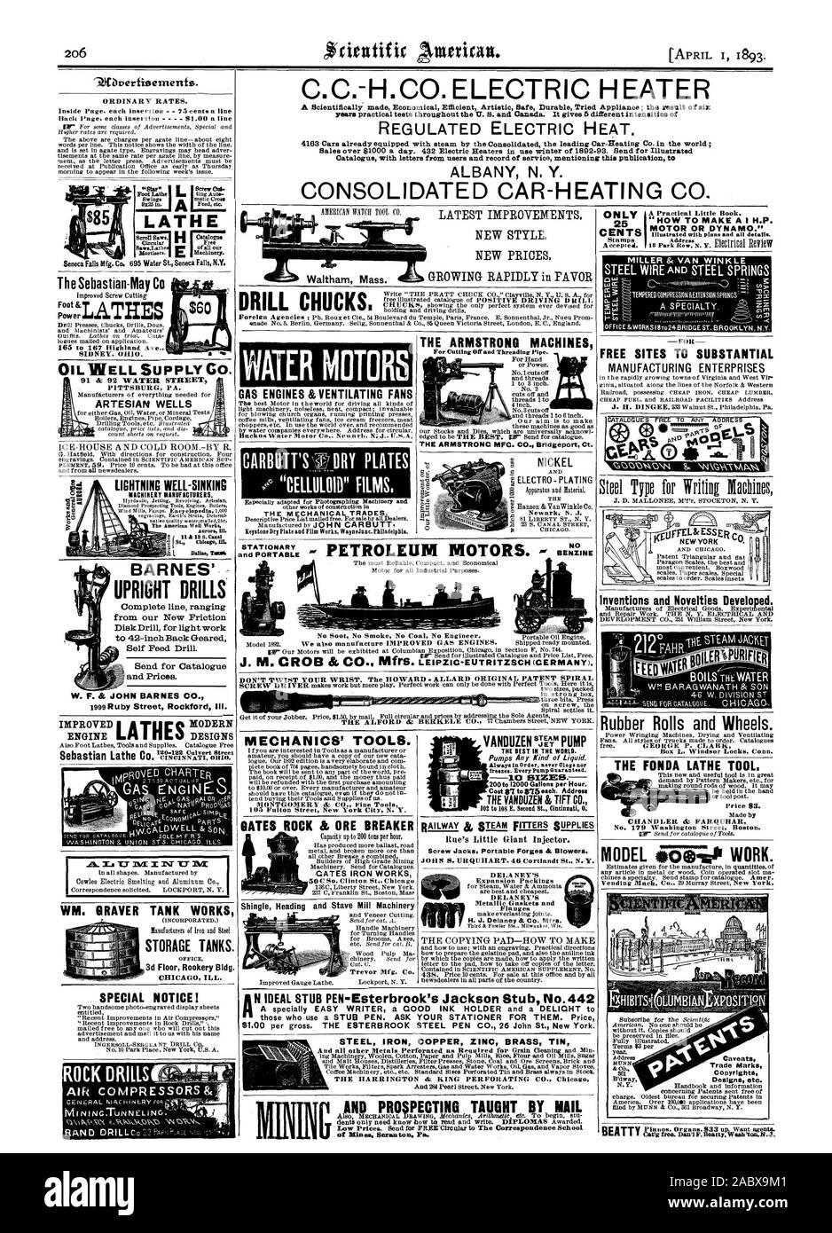 Le macchine di ARMSTRONG NICHEL ELECTI10 - placcatura perforatrici da roccia compressori aria & acciaio ferro rame ottone zinco TINAND PRO§PECTING INSEGNATA DA MAIL DI AVVISO SPECIALE! MUNN Avvertenze Marchi Copyright Design ecc.). BEATTY Cat'g libero. Dan'SE.Beatty.Weahlon.N.J., Scientific American, 1893-04-01 Foto Stock