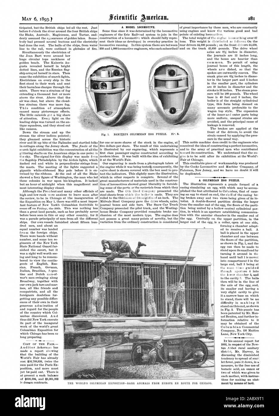 6 maggio 1893 un modello di locomotiva. Un uovo colombiana PUZZLE., Scientific American, 1893-05-06 Foto Stock