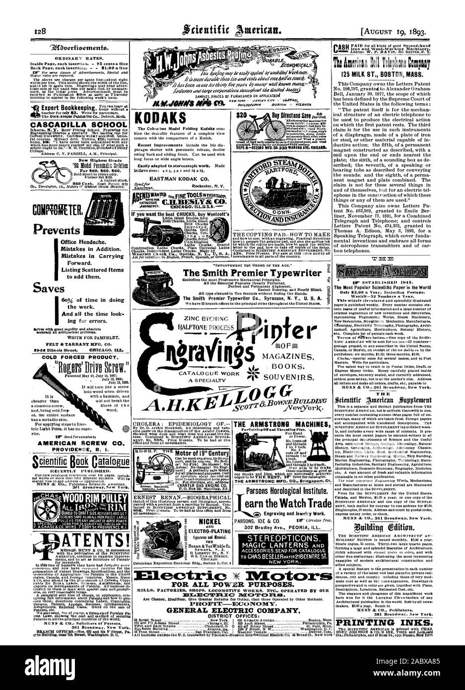 Prezzi SS arredata su APPLICADOSI prezzi ordinari. All'interno di ciascuna pagina di inserimento - 75 centesimi una linea il libro-keeper PohllahIng Co Detroit Mick. Scuola CASCADILLA College. ATENTS! I SIGG. MUNN 8: CO. Il collegamento con la pubblicazione della Senirrnric AMERICAN continuare a esaminare migliorare menz e ad agire come avvocati di Patentr per gli inventori. Brevetti ecc. MUNN diz CO. Gli avvocati di brevetti. 361 Broadway New York. eine edificio vicino 7th Street Washington. D. C. Se si desidera che il miglior mandrini comprare Westcott's Little Giant doppia impugnatura Mandrini Oneida migliorata Combinazione seminatrice tornio mandrini orientati Foto Stock