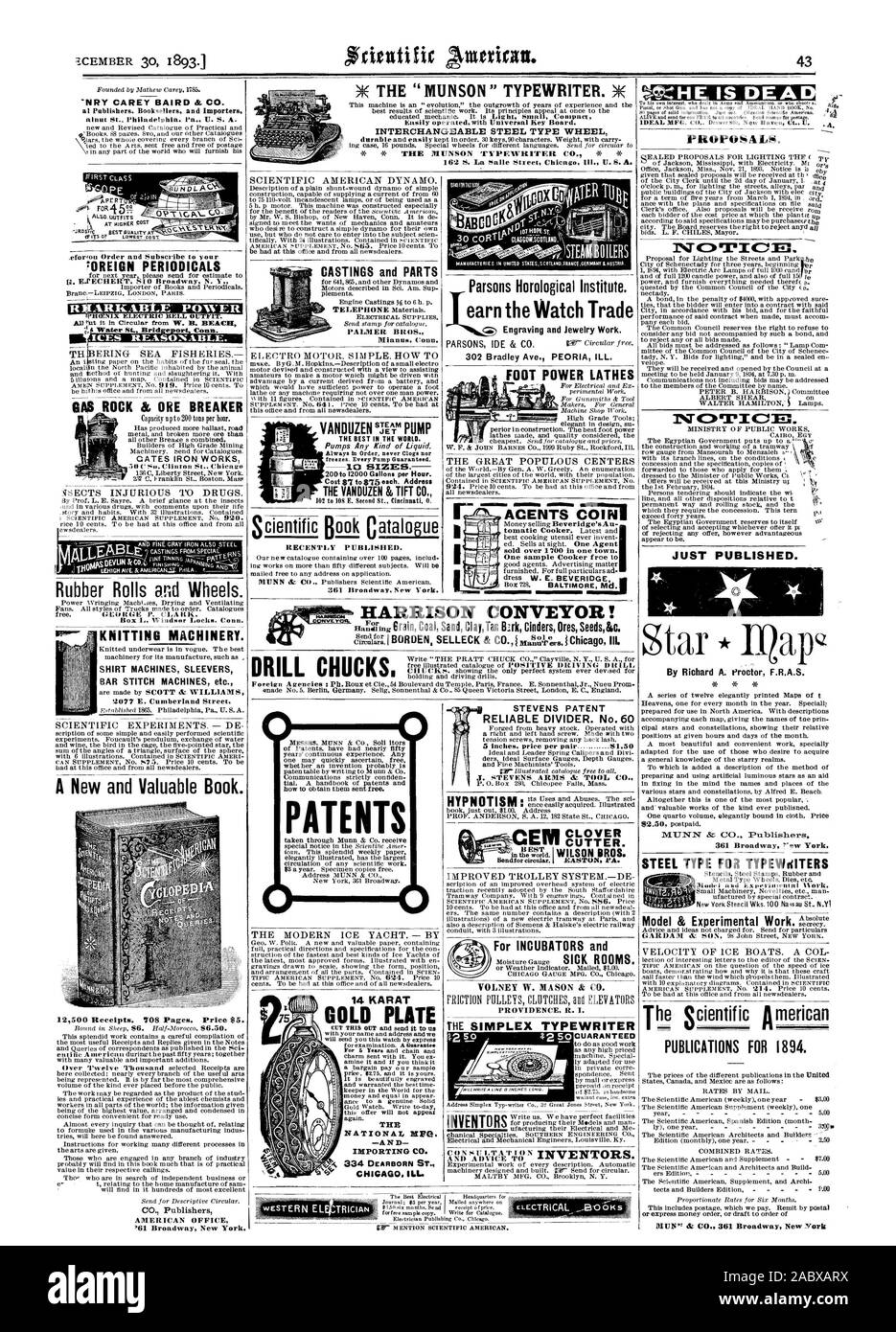 CO. Gli editori Ufficio americano 361 Broadway New York. I brevetti il moderno yacht di ghiaccio. - Da 14 CARATI -A N D a Chicago. ILL. Parsons orologeria Istituto. guadagna l'orologio incisione del commercio di gioielli e di lavoro. !Unil è DEA PROPOSTE. 1%Tt=1)9PIM. Appena pubblicato. Da Richard A. eroctor F.R.A.S. 361 Broadway rew York. Il tipo di acciaio per TYPEWdITERS Pubblicazioni per il 1894. SHIRT SLEEVERS MACCHINE BAR macchine di cucitura ecc. 9077 E. Cumberland Street GAS & Rock demolitore di minerale di ferro cancelli opere .gSECTS pregiudizievole per la droga. J rulli di gomma e ruote. SCIENTIFIC AMERICAN dinamo. Getti e parti PALMER BROS. I migliori Foto Stock