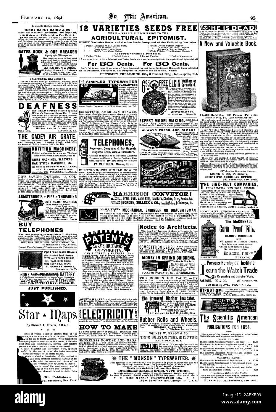 Varietà di semi ACRICULTURAL LIBERO EPITOMIST. Otto varietà Farm e giardino semi composto delle seguenti varietà: e quattro varietà di semi di fiori. Per 00 centesimi. Per 00 centesimi. EPITOMIST Publishing Co. 3 Burford Bldg. Indianapolis Ind. HENRY CAREY BAIRD & CO. Editori industriali. I librai e gli importatori 0 noce di Philadelphia st. Pa U. S. A. GATES ROCK & martello di minerale di ferro OATES OPERE CALIFORNIA ESCURSIONI. La sordità LOUISVILLE KY. SHIRT SLEEVERS MACCHINE BAR macchine di cucitura ecc. 9077 E. Cumberland Street ARMSTRONG filettatura tubo MACCHINE TRONCATRICI Armstrong Mfg. Co. Bridgeport Conn Foto Stock