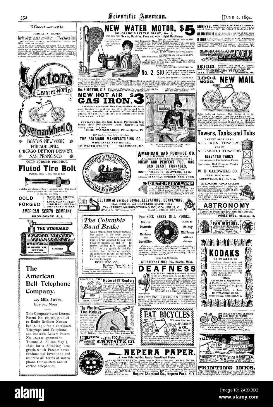 Forgiata A FREDDO PRODOTTO. Pneumatici scanalati vite vite americana AZIENDA PROVVIDENZA R. I. freddo la American Bell Telephone Company Boston Massachusetts Nuovo motore di acqua $ BOLCIANO'S LITTLE GIANT n. Io No. 2 $10 NUOVA ARIA CALDA $O31 saldatoio a gas si può inviarmi una dozzina di perfezione saldatori a gas. Venduto 700 ferri da stiro a carbone. Si aspettano di vendere molti più di voi. Il BOLGIANO Manufacturing Co. -S140P. MERICAN OAS FORNO CO. Il Gas di altiforni DIETZ LAMPADA RUBY MANGIO biciclette 1 A.W. GUMP & MAGNESIA CEMENTO FLESSIBILE DEL PHILIP CAREY MAKFG.C2 ciclo EISENBRANDT 'CO. Modello di serbatoi di torri e vasche 219 E. Main Street LOUISVILLE KY. U. S. A. un Foto Stock
