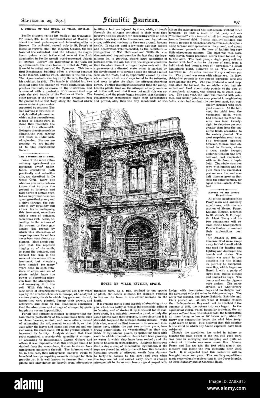 MEM. Una porzione del HOTEL DE VILLE siviglia spagna. La vaccinazione di terra. Ritorno della spedizione Peary. HOTEL DE VILLE siviglia spagna., Scientific American, 1894-09-29 Foto Stock
