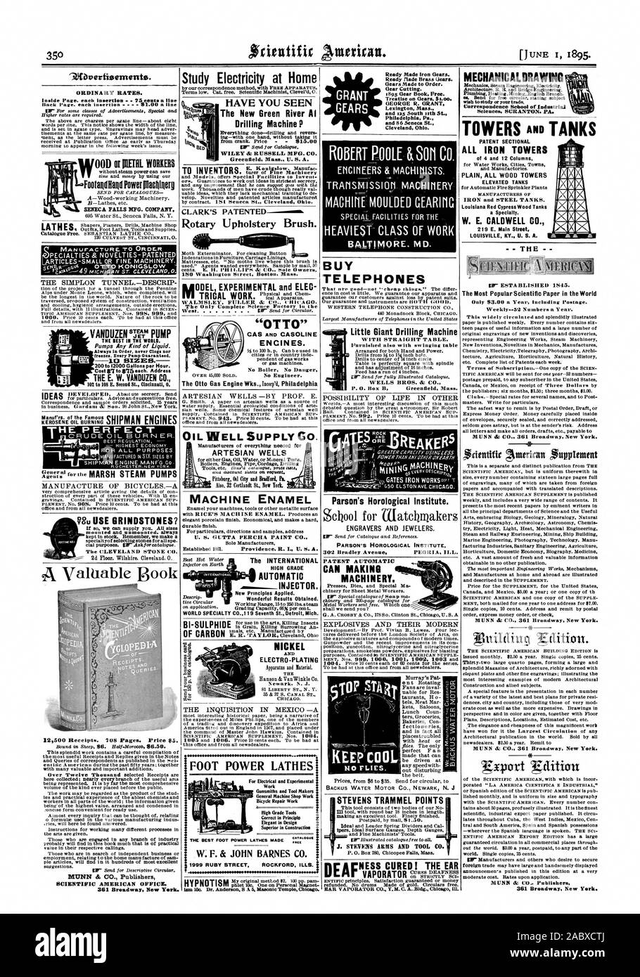 9.0Verfisements. 12500 ricevimento 708 pagine. Prezzo € 5. SCIENTIFIC AMERICAN OFFICE 361 Broadway New York. Studio elettricità in casa di CLARK rotante brevettata spazzola di tappezzeria. 180 Washington Street Boston Massachusetts 060000 reoseatal% compra telefoni Parson's orologeria Istituto. Incisori e gioiellieri 301 Bradley Avenue PEORIA ILL. Automatico di brevetto può rendere i macchinari. Presse e stampi speciali chinery ma per lamiera lavoratori. Prezzi ordinari. Pagina interna. Ogni ineertion - . 75 centesimi un linea di alimentazione Footaildllagd illachigerg SEM UN PALLS MFG. Azienda montato e smontato sempre tenute in magazzino. Ricordati di noi Foto Stock