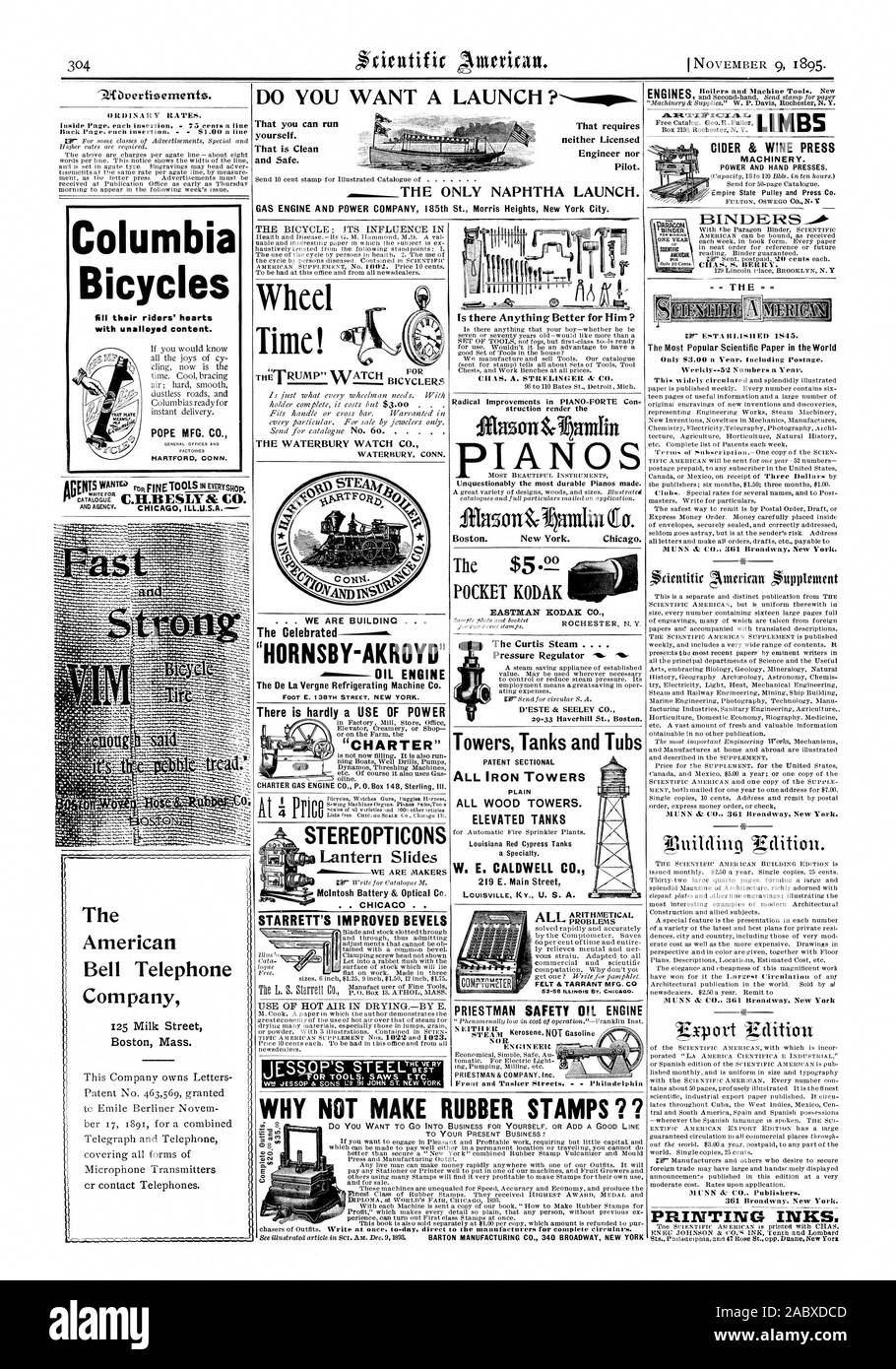 Con le biciclette non legato piloti 'cuore contenuto. La Bell Telephone 1 motori società Sidro & Vino premere macchinari. Empire State puleggia e premere Co. ElINDERS pAa.00N Fa MM INCHIOSTRI DI STAMPA. Vuoi un lancio ? Che non richiede né licenza né ingegnere pilota. Tempo ruota! La WATERBURY WATCH CO. WATERBURY CONN. . . . Stiamo costruendo . . . La celebre "HORNSBY-AKROYD' 'carta " carta MOTORE A GAS CO. P. O. Box 148 Sterling Ill. STEREOPTICONS siamo creatori STARRETT MIGLIORATA SMUSSI PER UTENSILI seghe ecc. Non vi è nulla di meglio per lui? Miglioramenti radicali in pianoforte=FORTE Con struction render Foto Stock