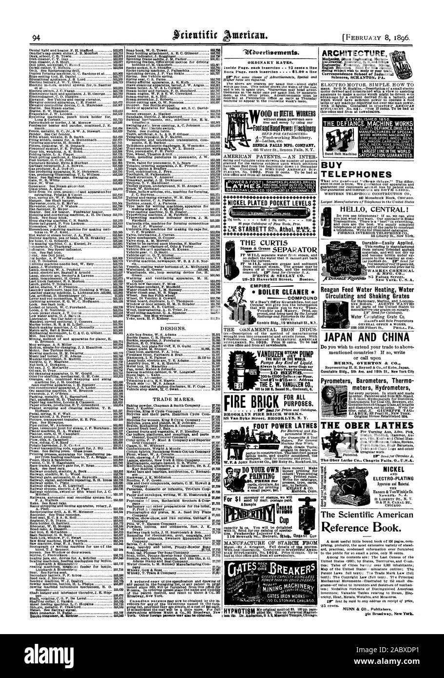 91.00 linea alimentazione Footandlland Inaohilierg acquistare telefoni Architettura Ingegneria Idraulica riscaldamento Mining rami in inglese. Inviare per circolare Libera Scuola di corrispondenza delle scienze industriali SCRANTON. PA. La diffidenza di macchina funziona linea più grande nel mondo soddisfazione garantita. BURNS OVERTON & CO' Constable Bldg. 6 Ave. e xviii San New York City pirometri barometri termo metri idrometri del torni OBER Reagan di acqua di alimentazione dell'acqua di riscaldamento circolante e griglie di scuotimento UFFICIO GENERALE & WORKS GIAPPONE E CINA 1896 Scientific American INC., 1896-02-08 Foto Stock