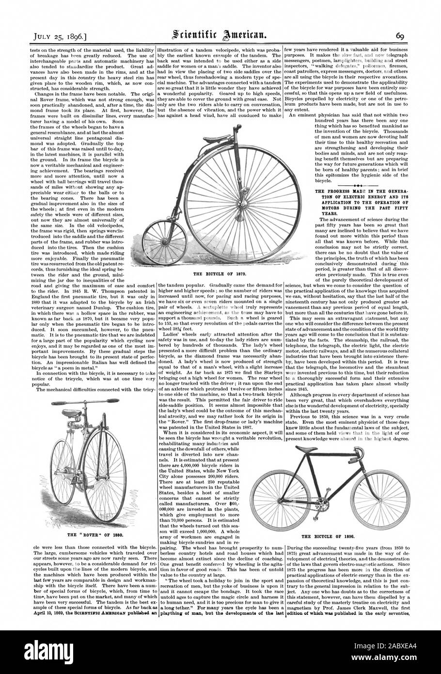 Il ROVER DEL 1880. I progressi compiuti nei generi ZIONE DI ENERGIA  ELETTRICA E LA SUA APPLICAZIONE AL FUNZIONAMENTO DEI MOTORI durante gli  ultimi cinquant'anni. La bicicletta di 1896. La bicicletta di
