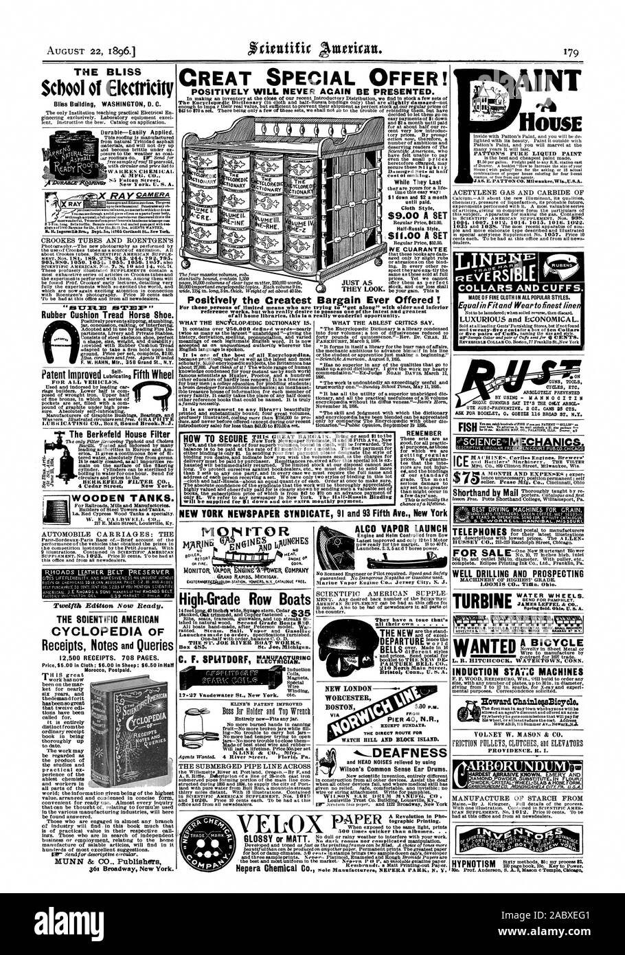 PATTON puro vernice liquida il BLISS Scuola di elettricità edificio Bliss Washington D. C. Grande offerta speciale! Positivamente non sarà mai ACAIN ESSERE PRESENTATO. $1 verso il basso e 2 dollari al mese fino a quando non pagato. Lo stile di stoffa così come appaiono. $9.00 una serie stile Half-Russia $.00 UN SET garantiamo il sottostrato di gomma del battistrada scarpa cavallo. Per tutti i veicoli. RI10 annunci cintura in cuoio PRESERVER Dodicesima edizione ora pronto. Il Scientific American n 12500 ricevute. 708 pagine. Prezzo $5.00 in stoffa ; $6.00 negli ovini; $6.50 a metà Morocc postpagato. È un grande lavoro è stato ora sul mar ket per quasi sei anni e thedemandforit che dodici Foto Stock