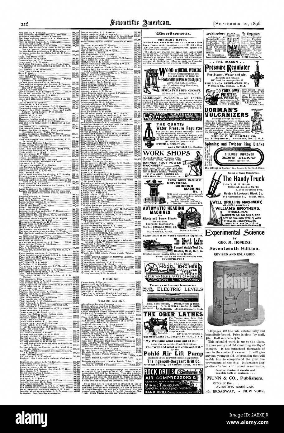 Vulcanizzatori sono utilizzati in tutto il mondo. Il J. F. W. BORMAN CO. Fare il vostro proprio stampa 3. Premere fop Rettificatrice universale carrelli di ogni descrizione. Il comodo Prezzo Carrello F. 0. B. $2.00 Self-Lubricating $2.25 un libro sui carrelli libero. Boston & Lockport Block Co. 143 San commerciale Boston Massachusetts La perforazione di un pozzo macchinari Williams Brothers. Montato o sui davanzali:per il seno per il catalogo della scienza sperimentale da GEO. M. Hopkins. Diciassettesima edizione. Rivista e ampliata. Inviare per illustrata circolare e completare la tabella dei contenuti. . . . MUNN & CO. Gli editori Office di . . . SCIENTIFIC AMERICAN Foto Stock