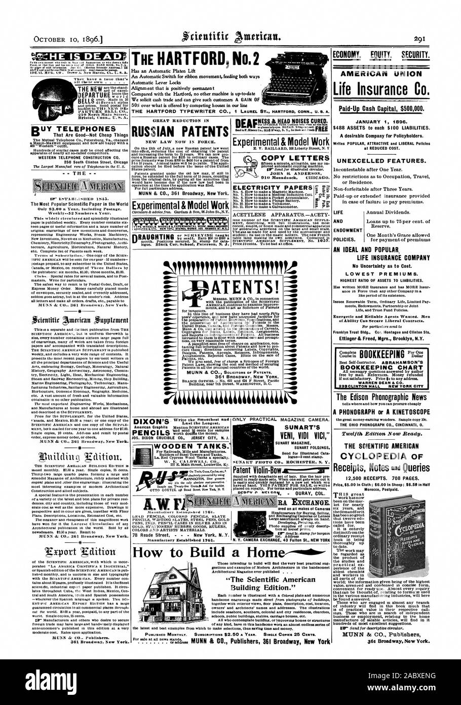 HARTFORD No.2 grande RIDUZIONE IN RUSSO BREVETTI MUNN & CO. 361 Broadway New York. & Sperimentale modello di lavoro DEAFNE§§.8kilft.9191§pE§SA.PE. & Sperimentale modello di lavoro COPIA LETTERE OW Monadnock CIIICAGO. WESTERN TELEFONO COSTRUZIONE CO. gaitiOth alla nuova partenza unione americana Life Insurance Co. Paid-Up di capitale in denaro di $ 500000. Un ideale e popolare. LIFE Insurance Company premi più bassi. Massimo rapporto di attività di passività. Franklyn fiducia Bldg. Cor. Montague e Clinton Sts. Ettinger & liberato MGRS. Brooklyn N.Y. Grafico BOOKKEEPINC WARREN DEAN & CO. 233 CLINTON HALL DI NEW YORK CITY la Edison Foto Stock