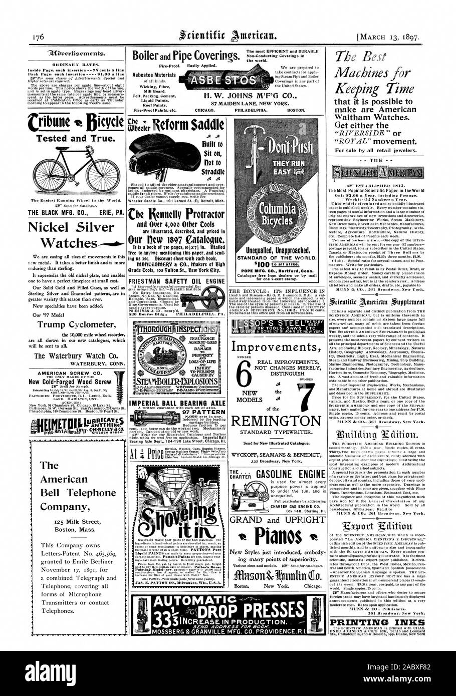 Le più efficaci e durevoli mancata trasmissione di luce rivestimenti in tutto il mondo. 87 MAIDEN LANE NEW YORK. CHICAGO. PHILADELPHIA. BOSTON. Presenza di materiali contenenti amianto in fibra assorbente Mill bordo Feltro di cemento vernici liquide vernici tetto Fire=Prova vernici etc. Fire.La prova. Facilmente applicabile. 9.Overiisements. Il Cribune testato e bicicletta ; vero.. Nero MFG.-. CO. ERIE PA. ' ' ' ' ' ' 1 Nichel Orologi Argento--+- ' i nuovo metallo. Essa assume una finitura migliore ed è più durevole rispetto a sterling. Io non la sostituisce la vecchia piastra di nichel e consente di avere una perfetta guardare al costo di piccole dimensioni. Il nostro oro massiccio e riempito questi casi così come Foto Stock