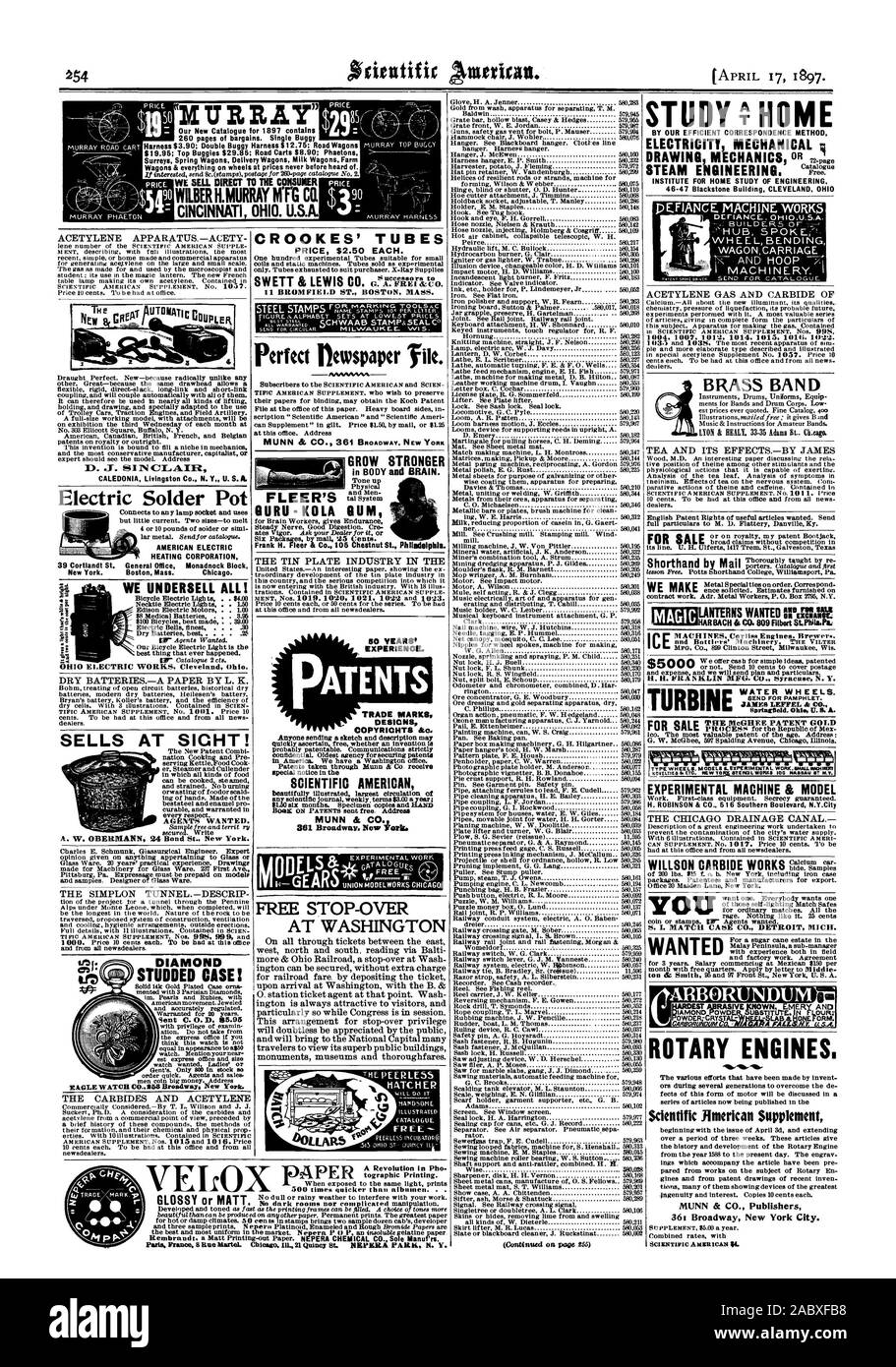 CALEDONIA Livingston Co. N. Y" U. S.A. Abbiamo UNDERSELL TUTTI! Noleggio luci elettriche . . .00 OHIO Electric Works. Cleveland Ohio. MUNN & CO. 361 Broadway. NEW YORK FLEER'S UDY1HOME dal nostro efficiente metodo di corrispondenza BRASS BAND motori rotativi. Sdentitic Rmerican Supplemento Saiserigte AMERICAN $1. Saldatura elettrica pot americano di riscaldamento elettrico CORPORATION 39 Cortlandt San Ufficio Generale blocco Monadnock New York. Boston Massachusetts Chicago. Vende in SICHT ! 24 Bond St. New York. DIAMOND inviato C. 0. D. 615.05 50 anni di esperienza. Brevetti Marchi Modelli chiunque invia un bozzetto e descrizione può Foto Stock