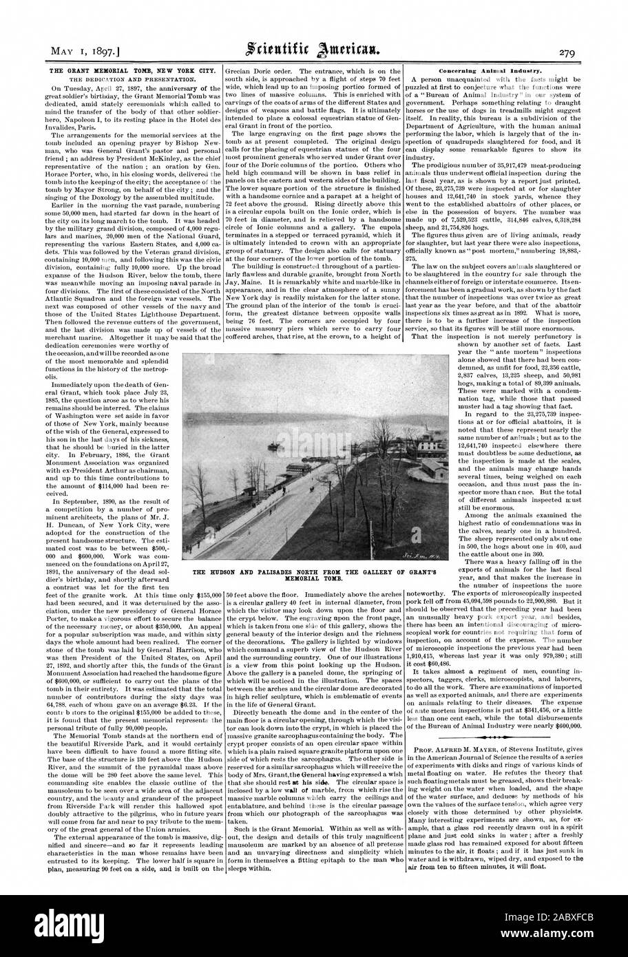 Il Grant Memorial TOME NEW YORK CITY. La dedizione e la presentazione. In materia di industria animale. L'Hudson e Palisades a nord dalla galleria di GRANT'S MEMORIAL TOMBA., Scientific American, 1897-05-01 Foto Stock