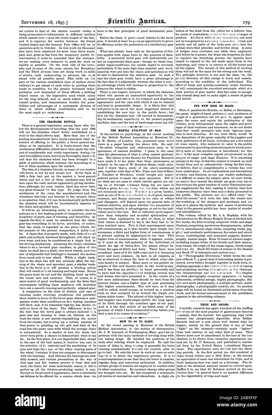 Il CHAINLESS BICICLETTA. L'evoluzione mentale dell'uomo. Il modo di andare a dormire. Il nostro nuovo libro su Magic. La trippa e le cipolle., Scientific American, 1897-09-18 Foto Stock