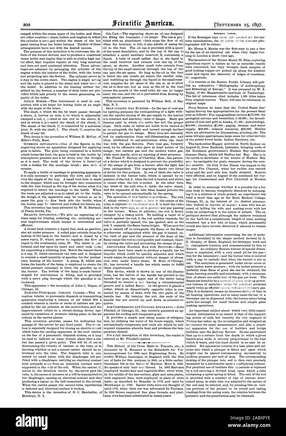 La compressione di aria e raffreddamento scienza APPARATUSJohn note., Scientific American, 1897-09-25 Foto Stock