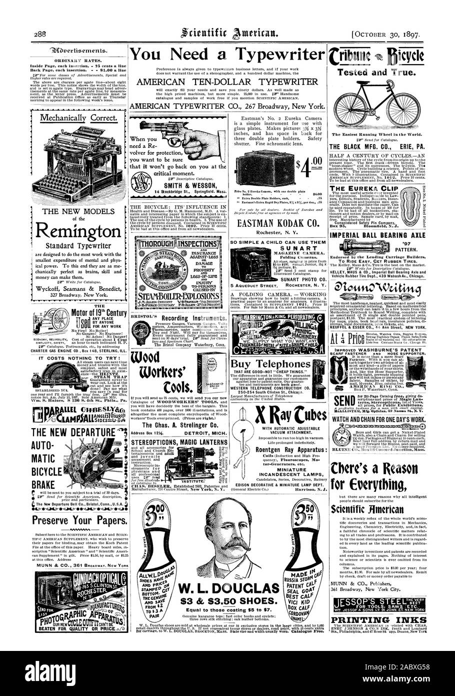 Avete bisogno di una macchina da scrivere tribune Noleggio testato e vero. Prezzi ordinari. All'interno di ciascuna pagina di inserimento - 75 centesimi una linea retro pagina ogni inserzione. $1.00 una linea I NUOVI MODELLI Remington macchina da scrivere standard di DARA1LEL cl+BESIXaca rfLturdPIALEttinctl preservare i tuoi documenti. SMITH & Wesson Il Chas. A. Strelinger Co. STEREOPTICONSI lanterne magiche in modo semplice un bambino può utilizzare le telecamere di piegatura. SUNART SUNART PHOTO CO. MAc . L. Acquistare telefoni che sono buoni -- non "a buon mercato cose." WESTERN TELEFONO COSTRUZIONE CO. Con regolabile automatico attacco del vuoto. Roentgen Ray apparato : incandescente in miniatura Foto Stock