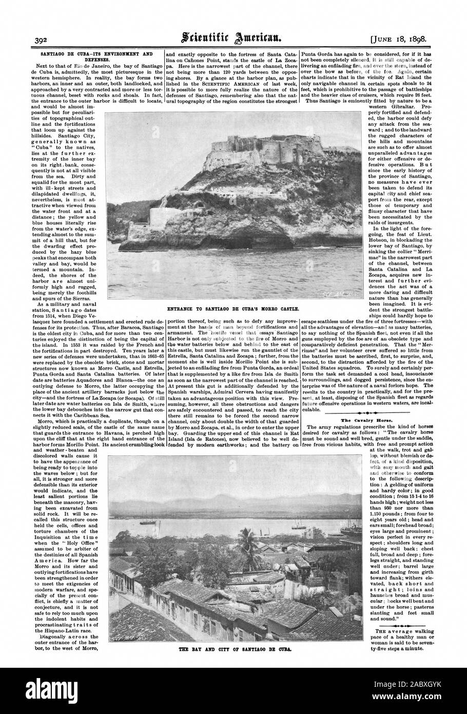 SANTIAGO DE CUBA e il suo ambiente e difese. Ingresso A SANTIAGO DE CUBA IL MORRO CASTLE. La Cavalleria cavallo. Il raccordo a T della baia e della CITTÀ DI SANTIAGO DE CUBA., Scientific American, 1898-06-18 Foto Stock