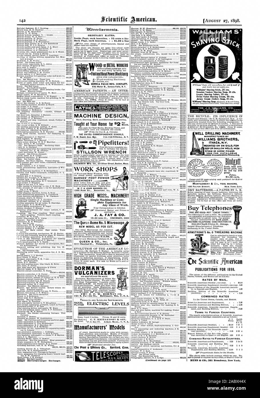 MONTGOMERY & CO. Attrezzo maker potenza Footaffilliand plaellifierg SENECA FALLS MFG. Società. 696 L'acqua San Seneca Falls N.Y. Lavoro NEGOZI BARNES' piedi macchinari elettrici reparti attrezzature per qualsiasi classe di lavoro. 10-30 San Giovanni CINCINNATI OHI Acquistare telefoni che sono buoni e non "a buon mercato cose." WESTERN TELEFONO COSTRUZIONE CO. 250-254 South Clinton Chicago st., Scientific American, 1898-08-27 Foto Stock