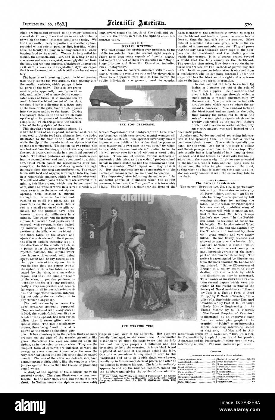 Meraviglie mentale. Il tubo che parla. breve. In tenera Tellina i sifoni sono notevolmente l'attuale supplemento. Viscosimetee 373 373 PIEDI TELEGRAPH., Scientific American, 1898-12-10 Foto Stock