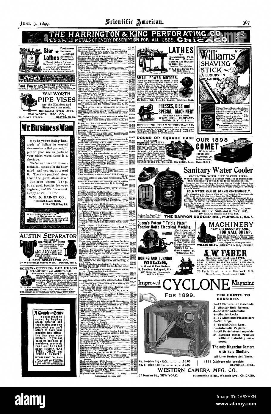 8-registro automatico. 9 Tutte le parti intercambiabili. Dieci piastre esposte rimosso senza disturbare unex poste. L'unica rivista Camera con LAMPADINA SHUTTER. Vivono tutti i concessionari li vendono. 1899 Catalogo con informazioni complete-libero. WESTERN FOTOCAMERA MFG. CO. 79 Nassau St. NEW YORK. Argentiere Bldg. Wabash Avenue. CHICAGO., Scientific American, 1899-06-03 Foto Stock