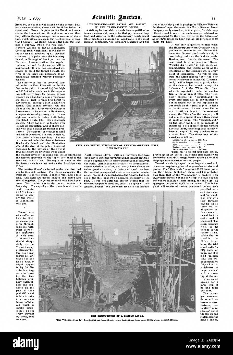 DEUTSCHLAND '-il più recente e più veloce dei transatlantici. Chiglia e fondazioni DEL MOTORE DI AMBURGO-AMERICAN LINER 'DEUTSCHLAND.', Scientific American, 1899-07-01 Foto Stock