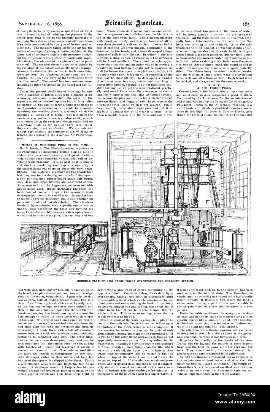 Melhod nello sviluppo di film in una striscia. Un nuovo impianto tessile. Il 16 settembre 1899. ! Ho, Scientific American, 1899-09-16 Foto Stock