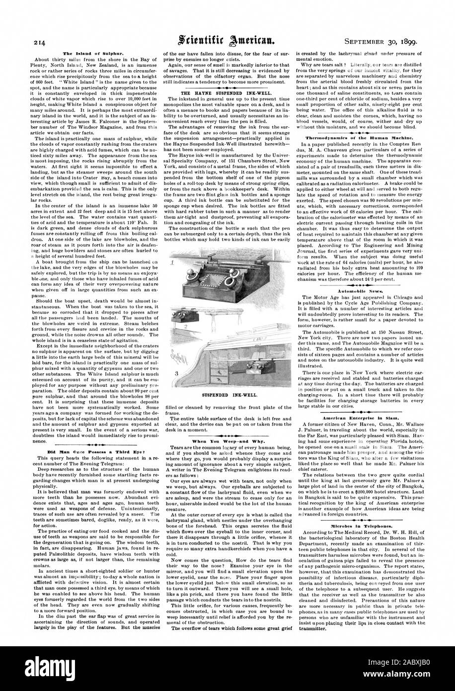 L'Isola di zolfo. Fatto uomo una volta in possesso di un terzo occhio? Dell'orecchio sono caduti in disuso per la paura del sur nuovamente il nostro olfatto è notevolmente inferiore a quella di osservazioni dell'organo olfattivo. Ma il naso i vantaggi di rimozione di inchiostro dal sur IO HO 4. Quando si piangono-e perché. emozione mentale. Perché sono lacrime sale ? Letteralmente le nostre lacrime vengono distillati termodinamica della macchina umana. American Enterprise In Slam. Microbi in telefoni., Scientific American, 1899-09-30 Foto Stock