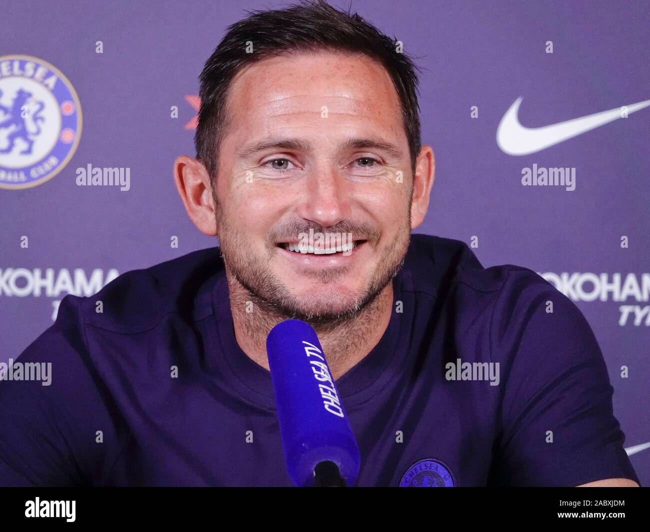 Cobham, Surrey, Regno Unito. , . Frank Lampard, il Chelsea Football Club Manager risolve il media circa Chelsea Premier League contro il West Ham a Stamford Bridge di sabato. 30 Novembre, 2019 Credit: Motofoto/Alamy Live News Foto Stock