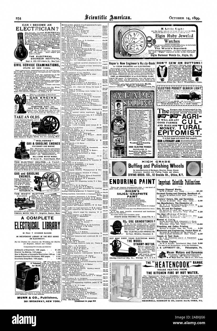 Per $5.00 riculturalPursuits forProfit e progresso dovrebbe sottoscrivere per Kr' AG R I sarà un aiuto qualsiasi buon agricoltore C U EPITOMIST L. È per la busypractical.lavorando agricoltore; d'America. EPITOMIST AGRICOLI. INDIANAPOLIS in indiana. Di alta qualità e con lucidatura ruote di lucidatura per i produttori di hardware. Le biciclette in ottone. Stufe di argenteria. Gioiellerie e mestieri di placcatura e altri. La divina BROS. CO. 92 Oneida San Utica N.Y. Casa HEATINC DALLA CUCINA DI FUOCO DA ACQUA CALDA., Scientific American, 1899-10-14 Foto Stock