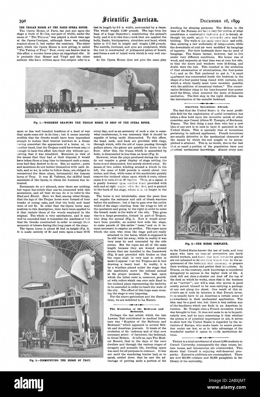 Il cavallo di Troia al teatro dell'Opera di Parigi. L'evoluzione della camera da letto e letto. Invenzioni americane all'estero., Scientific American, 1899-12-16 Foto Stock