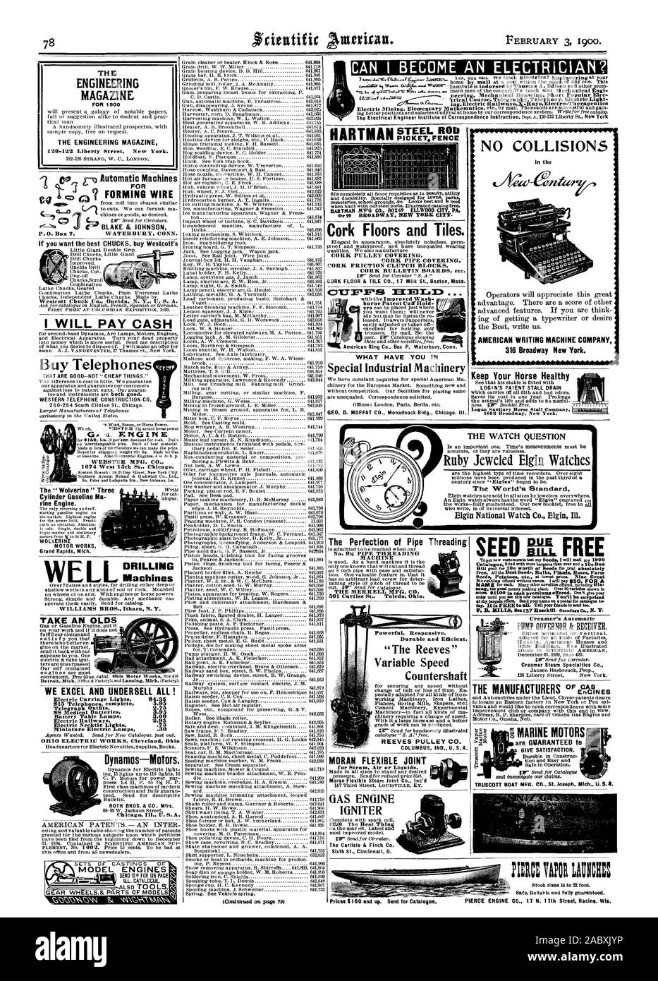 Posso diventare un elettricista? Home Il guardare la questione lo standard mondiale. Elgin National Watch Co. Elgin El. Puleggia di sughero cork copertura COPERTURA DEL TUBO DI CORK FRIZIONE BLOCCA IL SUGHERO BACHECHE etc. CORK Floor Tile & CO. 17 Latte San Boston Massachusetts PICKET FENCE; tiARTMAN MVO CO BOX 69 ELLWOOD CITY PA. Oren BROADWAY NEW YORK OITY. Il sughero di pavimenti e rivestimenti. CDT-T FFM . . . Bnrue bracciale brevetto tenere ' speciale macchine industriali e mantenere il vostro cavallo sano non collisioni in AMERICAN ISCRITTO MACHINE COMPANY 316 Broadway New York. WILLIAMS BROS. Ithaca N. Y. motori modello MD RIC per 126 MALATI PAC Foto Stock
