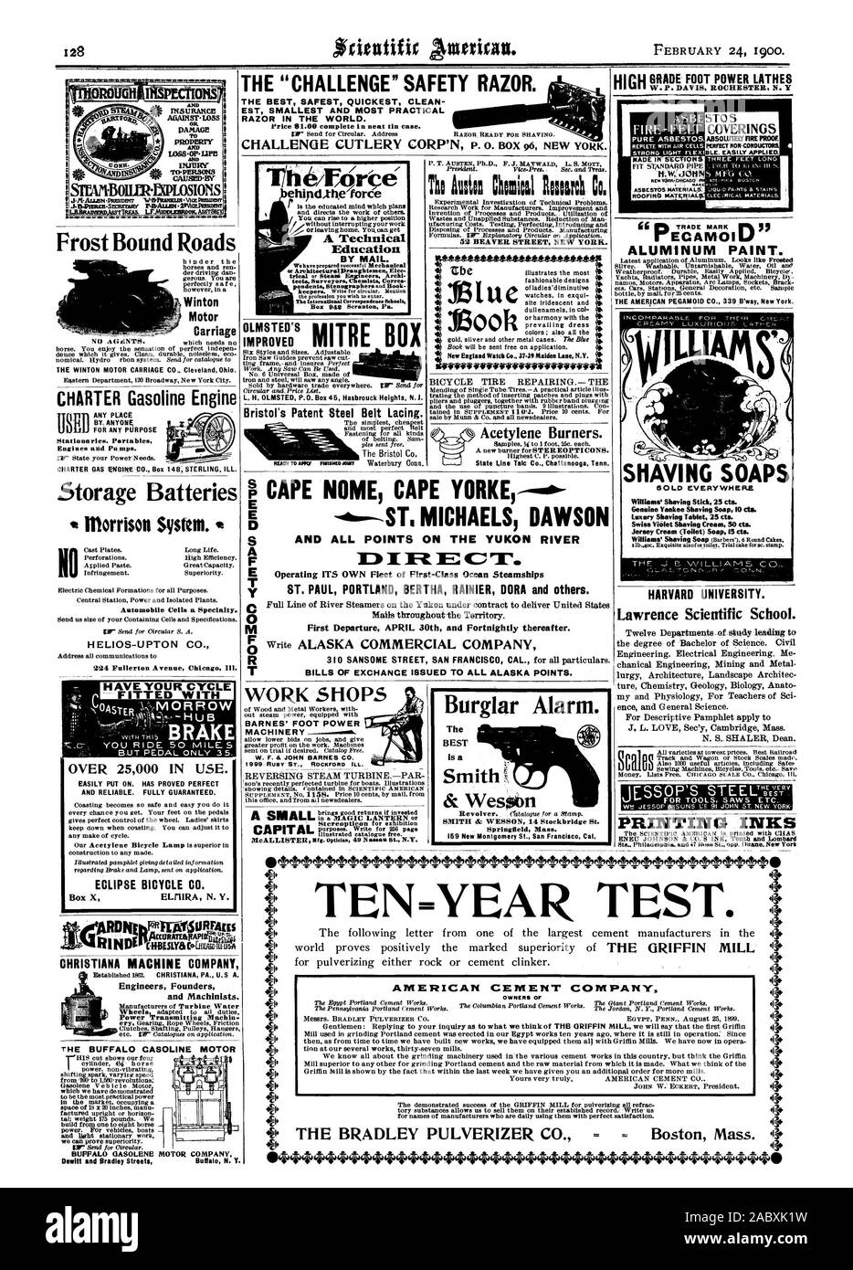 La "sfida" rasoio di sicurezza. Il miglior più rapido e più sicuro pulire EST più piccolo e più pratiche di assicurazione contro. Perdita PAPLAGE T Property Loss.OP.UPE Duurer causato.Da f.144.Au.nrt WrBtamm Pstrumerrr.m.vtmeneamear MEM LF AssT Frost strade legato Winton carrello a motore Il motore WINTON CARRELLO CO. Cleveland Ohio. Reparto orientale 120 Broadway New York City. CHARTER Motore a benzina per motori e pompe. Batterie di accumulatori Morrison Sistema. HELIOS-UPTON CO. OLMSTED'S L. H. OLMSTED P.O. Casella 45 Hasbrouck Heights N. J. Bristol brevetto della cinghia in acciaio Lacing. Lavoro negozi BARNES' piedi macchine di potenza 1999 Foto Stock