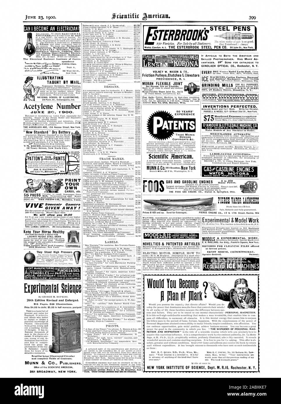 Per tutti gli scopi. Figlio 28 Rodney Street Brooklyn N. Y. mulini di macinazione invenzioni perfezionato. Modello accurato e strumento di lavoro. Scrivere per circolare. PARSELL & WEED 129-131 West 31st St New York. D'Amour &LITTLEDALE MACHINE CO. Di medie dimensioni di lavoro automatico dicendo INYENTIONs. GASeGASOLINE motori motori acqua NM SI B0000 NEW YORK INSTITUTE OF SCIENCE Dept. M. R.MI6 Rochester N. Y. PIERCE ENGINE CO. 17 N. 17th Street Racine. Wis & lavoro sperimentale. I modelli di spazzole per la pulizia di file offerti a prezzi più bassi. ERNST MEHNE CRIMMITSCHAU D. L ;H OLDEN NOVITÀ & articoli brevettato, Scientific American, 1900- Foto Stock