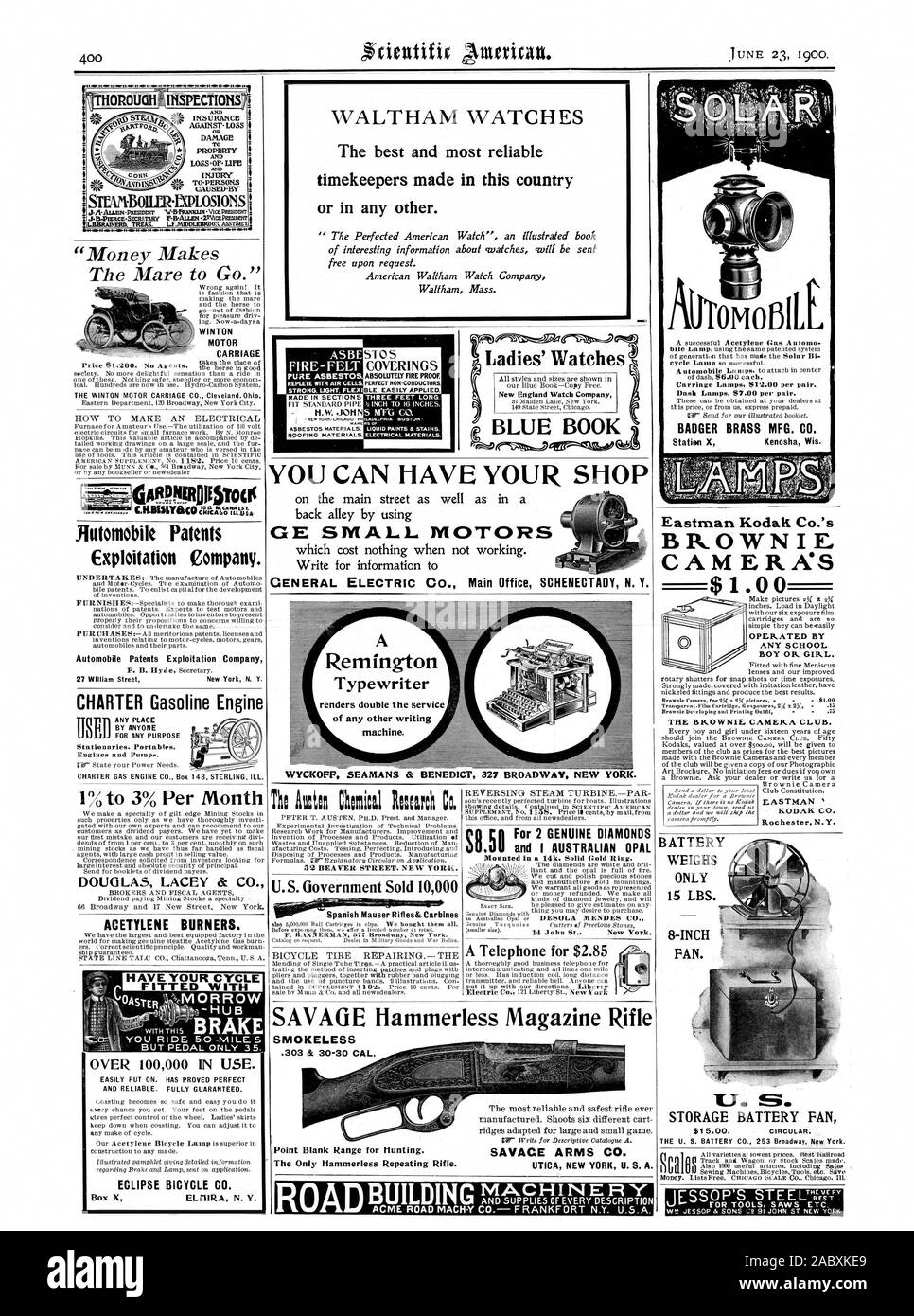 WALTHAM orologi delle migliori e più affidabili cronometristi realizzati in questo paese o in qualsiasi altro. ' La perfezionata American Watch' un libro illustrato di interessanti informazioni su orologi saranno inviati gratuitamente su richiesta. American Waltham Watch Company Waltham messa. FIRE- feltro amianto pura piena con celle di aria luce forte. FLEXI rivestimenti assolutamente a prova di fuoco. Perfetto RON-conduttori. BLE. Facilmente applicabile. Realizzato nelle sezioni materiali di copertura. Tre metri di lunghezza. Tutti gli stili e le dimensioni sono mostrate nel nostro Libro blu-copia gratuita. La Nuova Inghilterra Watch Company è possibile avere il vostro negozio rende il doppio del servizio di Foto Stock