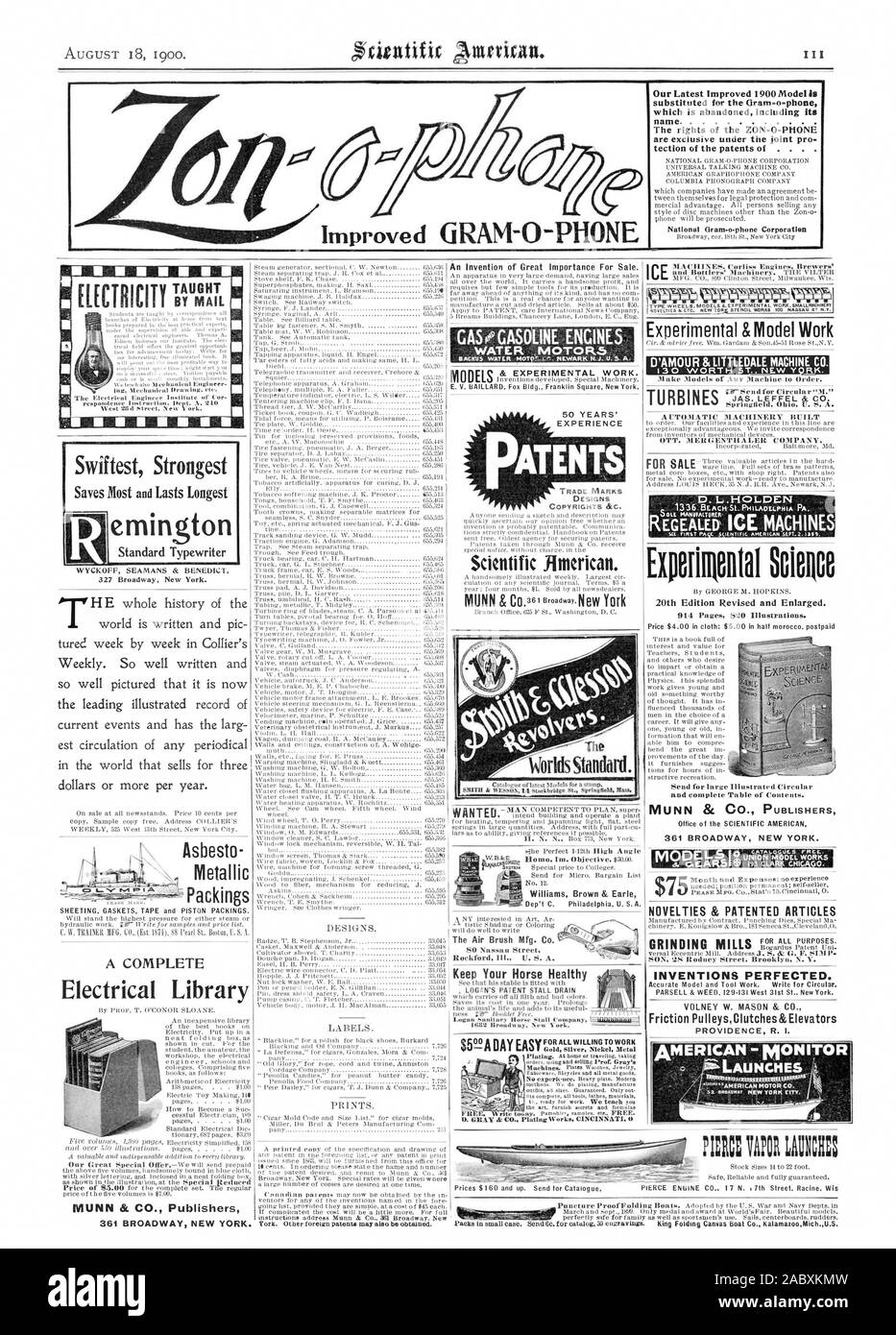 Sostituito per il grammo=o-phone che viene abbandonata compresi i suoi diritti del ZON=0=phone sono di esclusiva sotto il comune di pro tezione dei brevetti di . . . . Oram nazionale.o.phone Corporation & lavoro sperimentale. I modelli 50 ANNI DI ESPERIENZA PATENITS:. Marchi Disegni copyright &C. Scientific American WorldsStandud. Williams Brown & Earle la Air Brush Mfg. Co. Mantenere il vostro cavallo sano 82 Broadway New York. Oro Argento metallico di nichel e sperimentale modello di lavoro turbine JAS. LEFFEL & CO. Springfield Ohi U. S. A. ID. L .HOLDEN XX edizione rivista e ampliata. RECTRICITT insegnata da Mail Foto Stock Sostituito per il grammo=o-phone che viene abbandonata compresi i suoi diritti del ZON=0=phone sono di esclusiva sotto il comune di pro tezione dei brevetti di . . . . Oram nazionale.o.phone Corporation & lavoro sperimentale. I modelli 50 ANNI DI ESPERIENZA PATENITS:. Marchi Disegni copyright &C. Scientific American WorldsStandud. Williams Brown & Earle la Air Brush Mfg. Co. Mantenere il vostro cavallo sano 82 Broadway New York. Oro Argento metallico di nichel e sperimentale modello di lavoro turbine JAS. LEFFEL & CO. Springfield Ohi U. S. A. ID. L .HOLDEN XX edizione rivista e ampliata. RECTRICITT insegnata da Mail Foto Stock