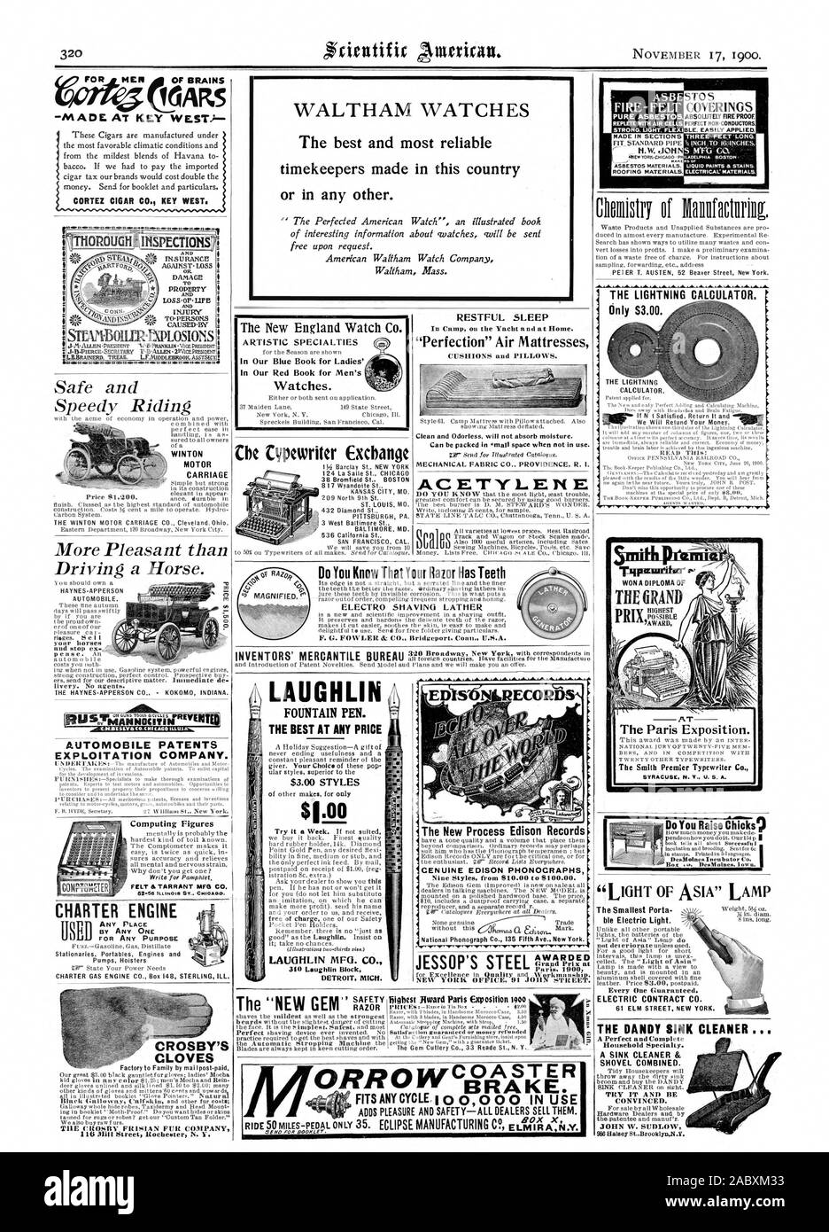I chiodi di garofano elettro schiuma da barba degli inventori BUREA MERCANTILE SICUREZZA Bward massima Esposizione di Parigi Ig aggiunge PIACERE E SICUREZZA-TUTTI I CONCESSIONARI li vendono. TIHICLI3' HA VINTO UN DIPLOMA della più piccola porta ble luce elettrica. Contratto elettrici CO. 61 Elm Street a New York. Un Detergente dissipatore & pala combinati. Convinto. 986Halee7StBrooklynN.Y., Scientific American, 1900-11-17 Foto Stock