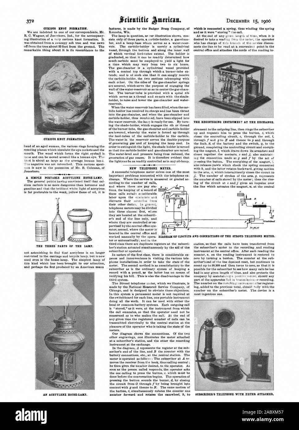 Curioso il nodo formazione. Non è sorprendente trovare che l'acetilene è n è più limitato per il trasporto e la bicicletta lampada ma è ora utilizzato anche in casa-lampada. La lampada più semplice di questo tipo che è stato portato alla nostra attenzione una casa di acetilene-lampada. Scitutific Antericau. Nuovo misuratore di telefono. abbonato o operatore. terzo sistema in questione come per chi effettua la chiamata. Al termine di un dato periodo di tempo il numero di registrazione delle chiamate possono essere metri. a un abbonato di stazione e l'altra la registrazione La registrazione di strumento a Exchange. Abbonato di telefono con il misuratore collegato, scientifica Foto Stock