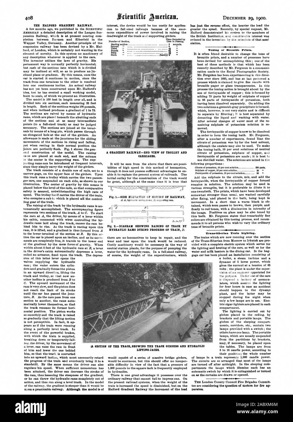 66 66 66 un gradiente ferroviari-una vista di estremità del carrello e carrelli. Fig. 2diagramma che mostra il sollevamento della via dal gradiente Raiford Railway l'incremento del carico 29 dicembre 1900. Tonificazione del bromuro di stampe. Trans-Siberian treno illuminazione. paratus. LUTING -.chiodini., Scientific American, 1900-12-29 Foto Stock