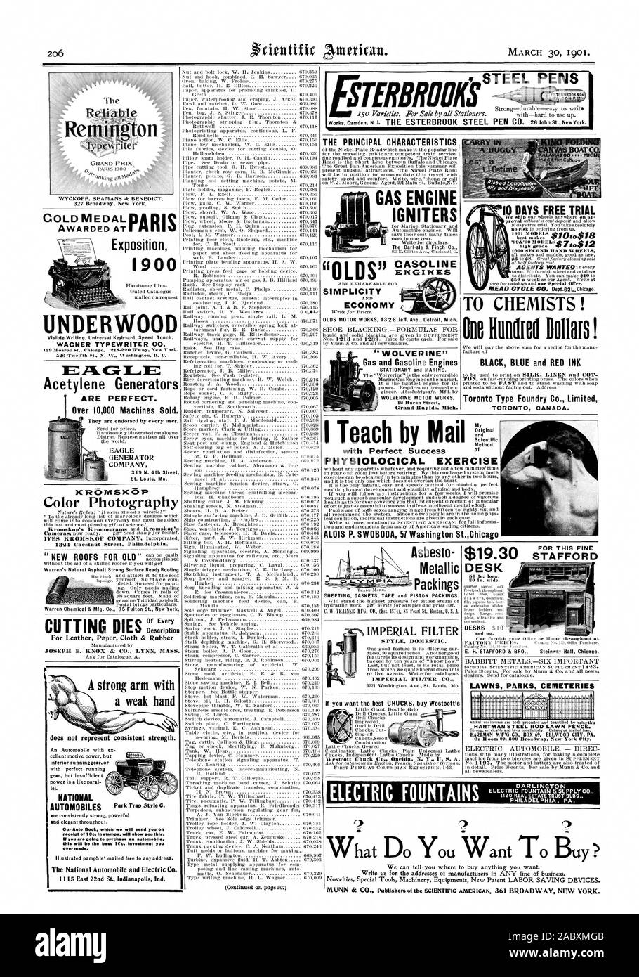 UNDERW visibile la scrittura universale velocità Tastiera Touch. Macchina da scrivere WACNER CO. WYCKOFF SEAMANS & Benedetto 327 Broadway New York. Premiato alla esposizione 1900 generatori di acetilene sono perfette. Oltre 10000 macchine vendute. Essi sono firmati da ogni utente. Generatore di EAGLE COMPANY 319 N. 4a Strada San Luigi Mo. xnamsxop fotografia a colori 1324 Chestnut Street di Philadelphia. Warren's asfalto naturale forte superficie pronta Descrizione Copertura per il Cuoio panno di carta & Rubber il nostro libro di auto che ti invieremo al ricevimento a 10c. In timbri vi mostrerà questo. Esso si sta andando a portici. r1 eutomobile questo Foto Stock