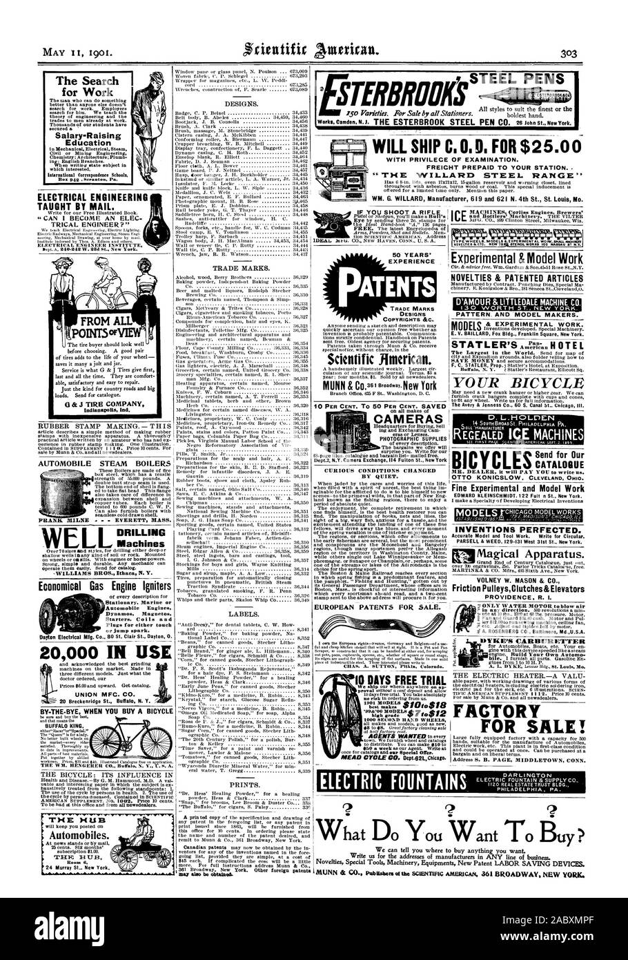 20000 macchine IN USO UNIONE MFG. CO. Da-la-BYE QUANDO SI ACQUISTA UNA BICICLETTA BUFFALO RE 50 anni di esperienza di brevetti marchi modelli copyright &C. Scientific American. La vostra bicicletta il Avery Jenness & Co. 60 S. Canal San Chicag Ill. ICYCLES MACCHINE inviare per il nostro catalogo il sig. Il concessionario pagherà a scrivere in noi. Insegnate DA MAIL. La ricerca di lavoro Istruzione dieci giorni di prova gratuita verrà spedito C. O. D. per $25.00 con privilegio di esame. Trasporto prepagato per la stazione. . ''ME WILLARD ACCIAIO" Gamma Modelli fontane elettrico DARLINGTON Philadelphia PA. Le automobili. 24 Murray St New York. modo anche Foto Stock