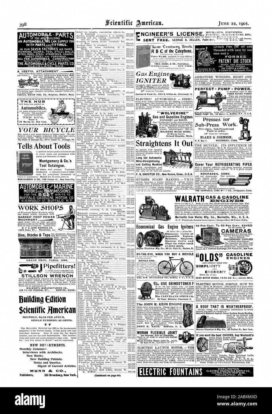 Se siete. Edificio eseguendo lo strumento degli ingranaggi delle sfere di acciaio con cerchioni in acciaio acciaio .affrancature tutte le catene per la costruzione di autoveicoli CkUOTATIONS sull'applicazione. L'AUTOMOBILE &PARTI DEL CICLO CO. Un accessorio utile il mozzo automobili. La vostra bicicletta il Avery Jenness & Co. 60 S. Canal San CnIcag III. Racconta di strumenti Montgomery & Co. strumento del catalogo. MARINE AUTOMOBILEe BARNES' piedi macchinari elettrici W. F. & JOHN BARNES CO. T.T00 CATALORIL CHIAVE STILLSON WALWORTH MANUFACTURING C 128 a 136 FEDERALE DI ST. BOSTON. MASS. Costruzione di edizione scientifica americana Monthly S2.50 all'anno. Numeri Singoli 25 centesimi. ir nuovo Foto Stock