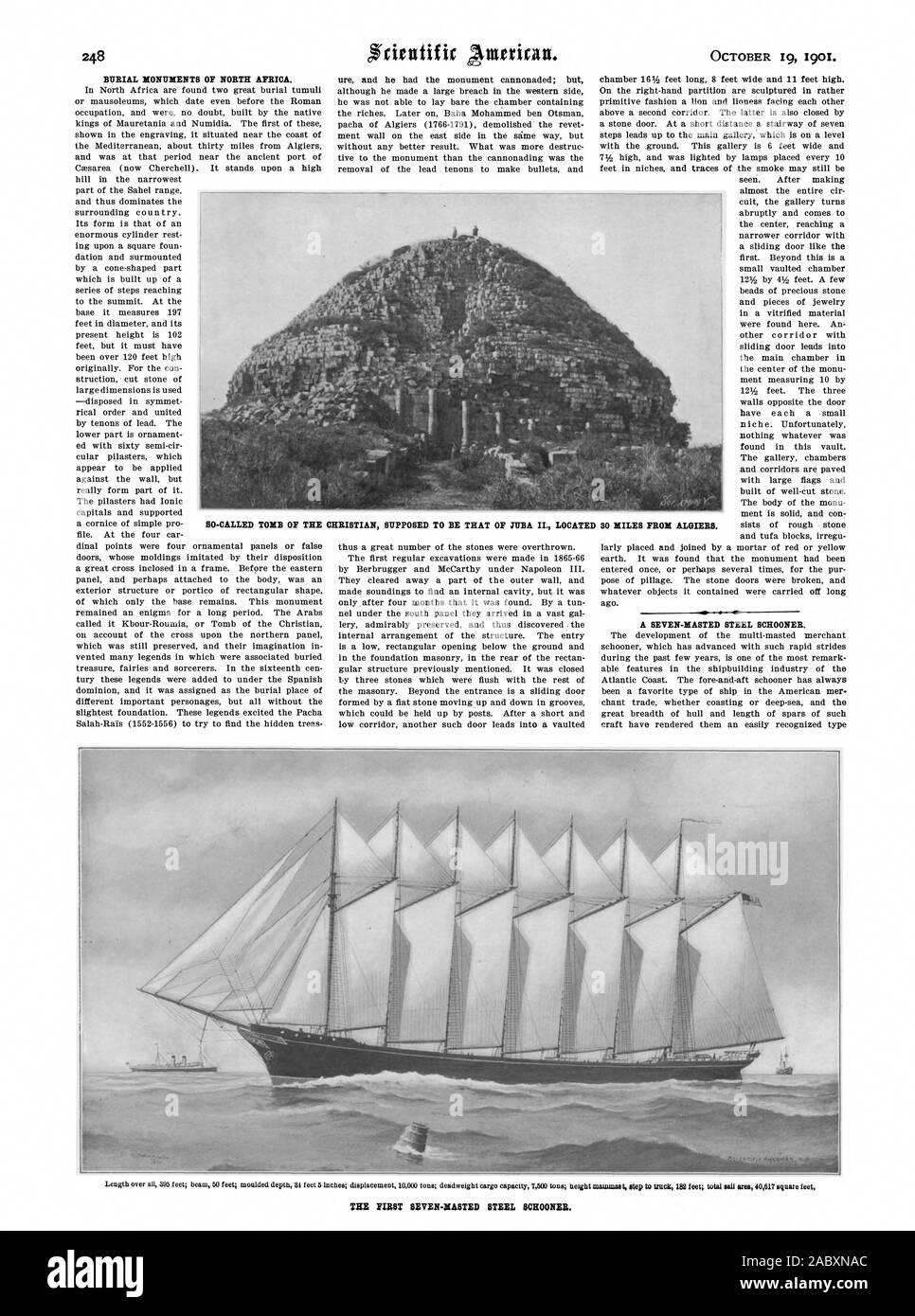 Monumenti sepolcrali del Nord Africa. Dovrebbe essere quella di RIBA II. Individuare una sette-masted goletta in acciaio. La cosiddetta Tomba del CH RISTIAN, Scientific American, 1901-10-19 Foto Stock
