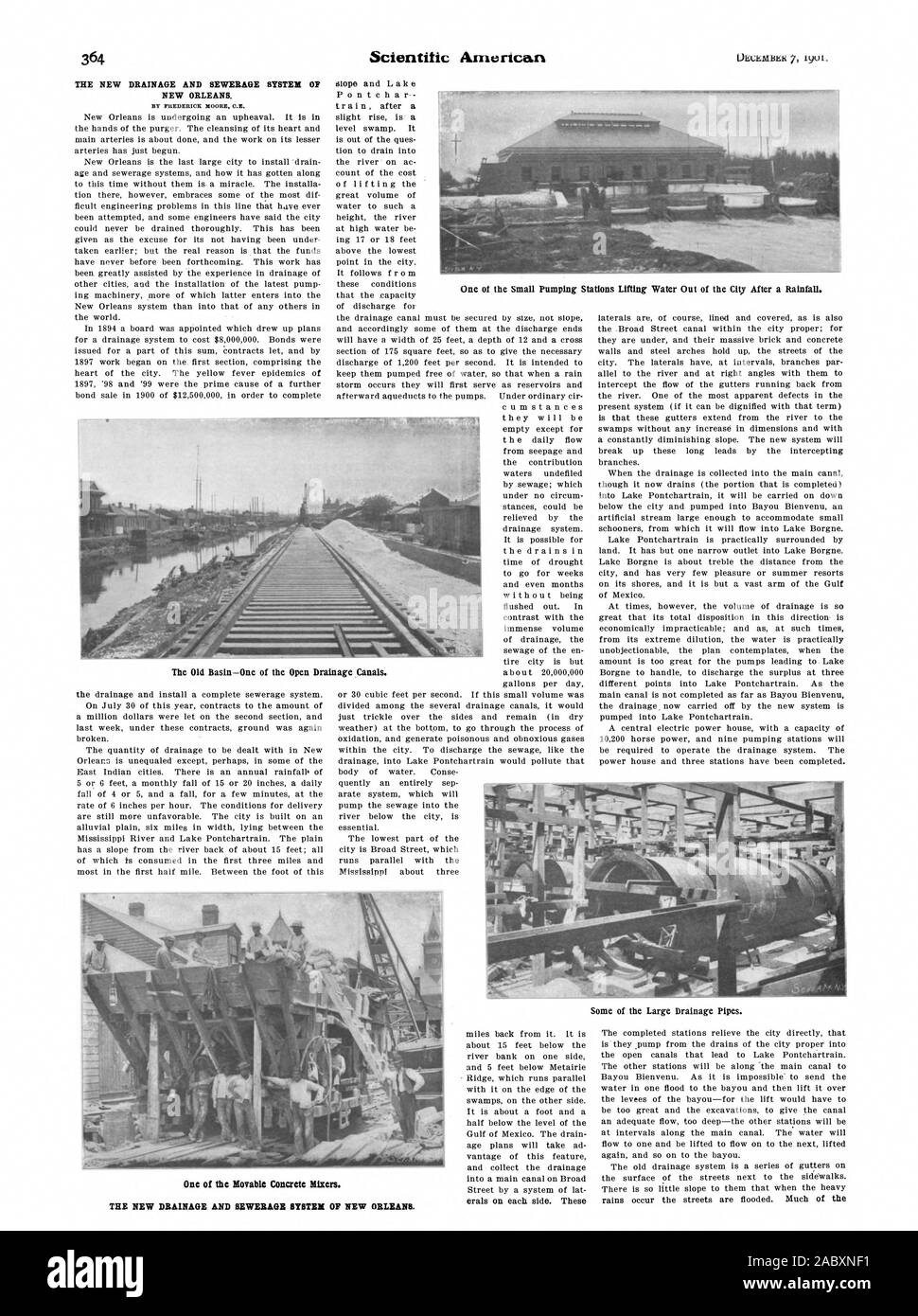 Il nuovo il drenaggio e la rete fognaria di New Orleans. Da FREDERIC%CLIENTE C.E. Uno dei mobili di betoniere. Una delle piccole stazioni di pompaggio di acqua di sollevamento al di fuori della città dopo una pioggia., Scientific American, 1901-12-07 Foto Stock