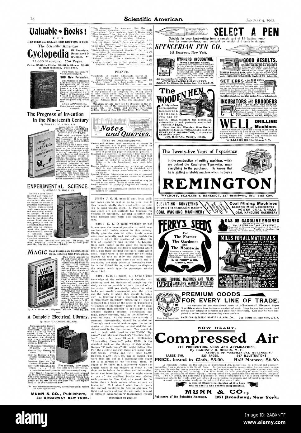 Ualuable libri! Rivista e ampliata edizione del 1901 15000 ricevute. 734 pagine. nella metà del Marocco. Posto libero. Stampe e query. MUNN & CO. Gli editori 361 BROADWAY NEW YORK. MAGIC ard lavorare su Magic. Il progresso della invenzione nel XIX secolo della scienza sperimentale. Per l'agricoltore il giardiniere e la casalinga Detroit Mich MAGIC 1901 Appendice. La OOP 349 Broadway New York. Incubatore CYPHERS auto alimentato umidità PIN SPENCIRIAN CO. Buoni risultati. Incubatori affidabile &CHIOCCE SECOLO POLLAME PRENOTA sicuro Incubatrice Co. Centro Clay Neb. orColumbusO. catalogo illustrato di incubatori Foto Stock