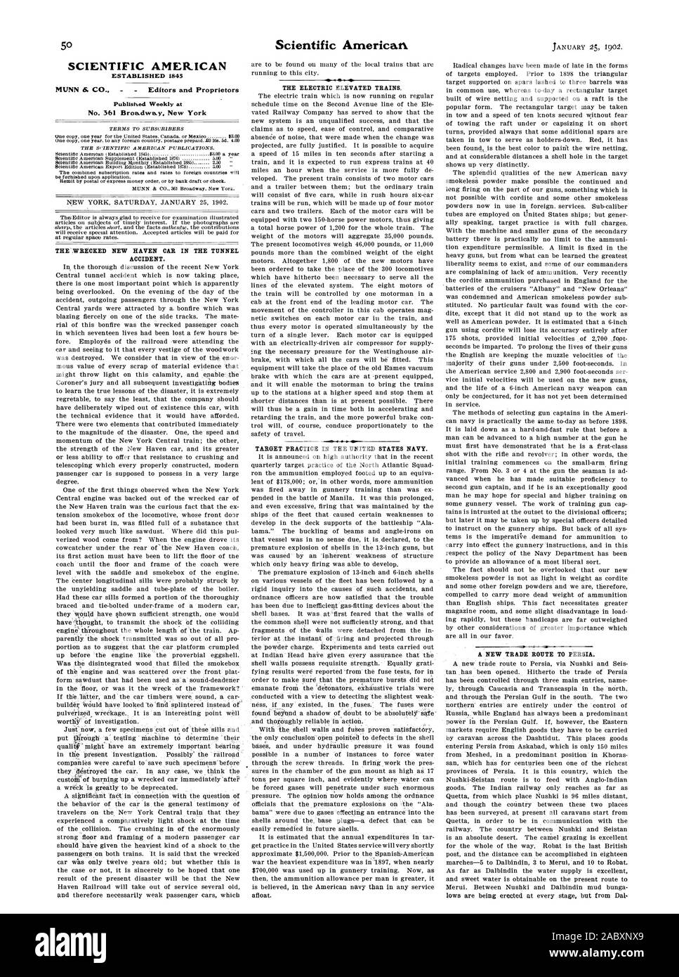 SCIENTIFIC AMERICAN STABILITO 1845 settimanale pubblicata al n. 361 Broadway. New York incidente. Le società sono state attenti a salvare tali esemplari prima di un relitto è grandemente ad essere deprecato. Un siknificant 'piedi in connessione con la questione del comportamento della vettura è la testimonianza generale di viaggiatori sul New York alla stazione centrale dei treni che hanno sperimentato un relativamente leggero shock al momento della collisione. La frantumazione in dell'enormemente forte piano e definizione di una moderna autovettura passeggeri "su entrambi i treni. "Non è detto che lo rinnegò il caso o non è sinceramente auspicabile Foto Stock