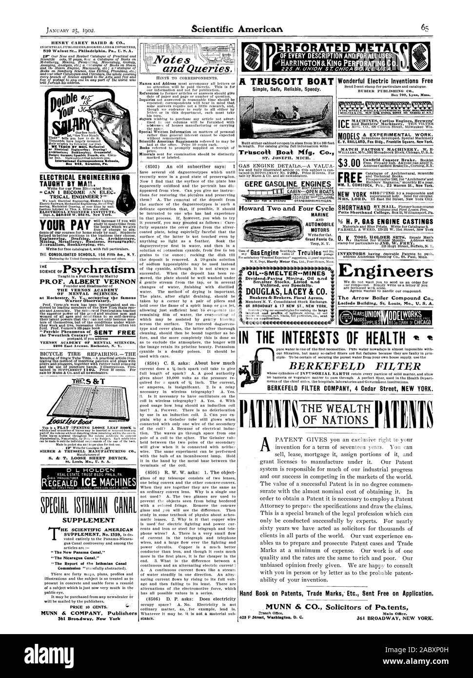 HENRY CAREY BAIRD dc CO. 810 Noce San Philadelphia Pa. U. S. A. La corrispondenza internazionale scuole casella Scronton 942 Pa. INGEGNERIA ELETTRICA INSEGNATA DA MAIL. "Posso diventare un ELEC TRICAL ENGINEER?' Engineering Redazione tecnica architettura le scuole consolidato 166 Quinta Ave. N.Y. TH E PROF. ALBERT VERNON IL VERNON ACADEMY Warner Osservatorio. Il ventesimo secolo' pneumatico di una bicicletta a riparare il SIEBER & TRUSSELL MANUFACTURING CO. D L contiene:NI SUPPLEMENTO ' la relazione della Isthmian Canal 361 Broadway. New York il vostro pagamento FILTRO BERKEFELD BERKEFELD società filtro 4 Cedar Street a New York. Un Foto Stock