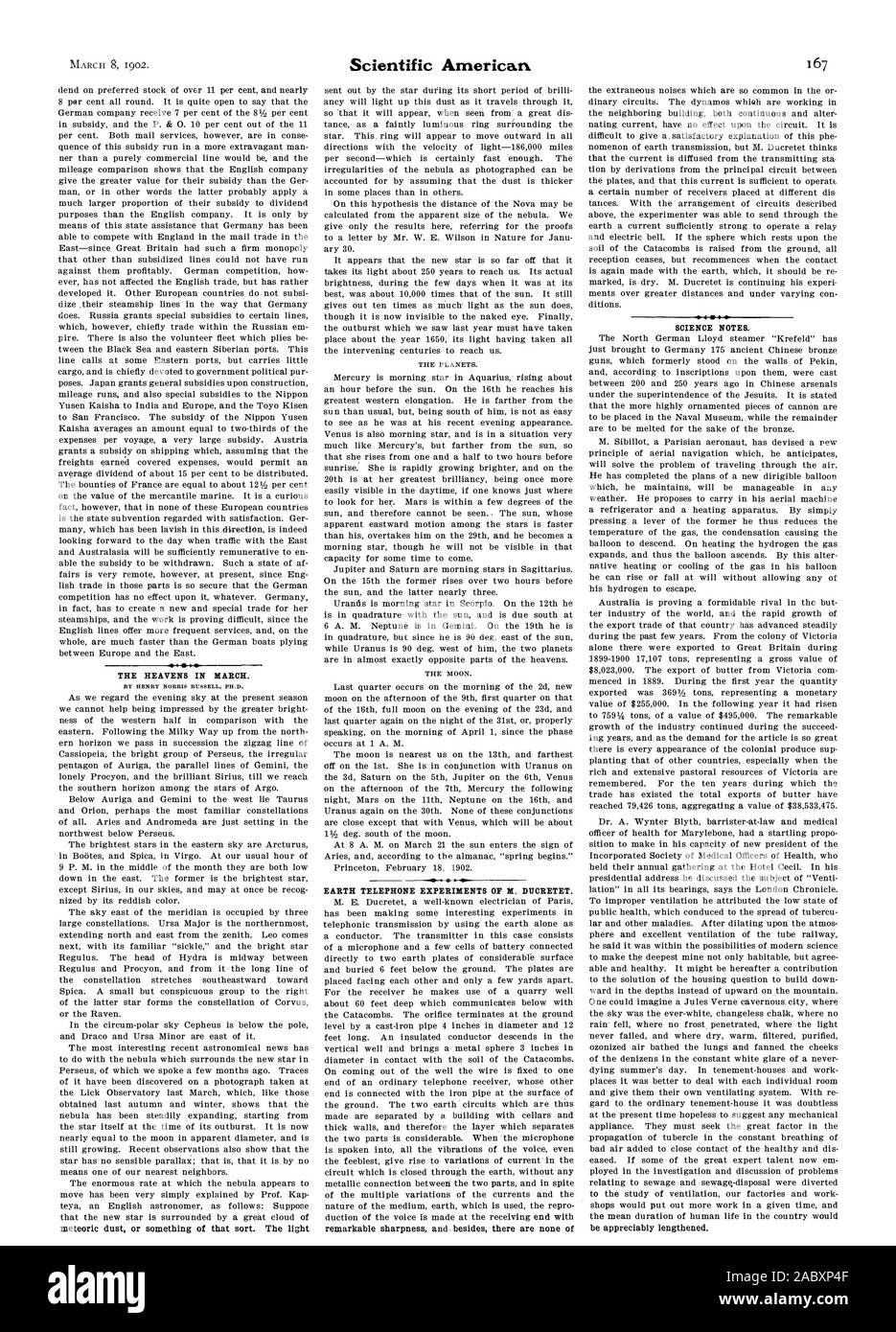 Il cielo nel mese di marzo. Da HENRY NORRIS RUSSELL PH.D. Terra di esperimenti di telefono di X. DIICRETET. La scienza note., Scientific American, 1902-03-08 Foto Stock